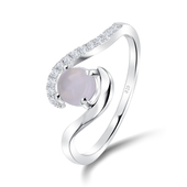 Shining Rose Quartz Stone With CZ Stone Silver Ring NSR-3948